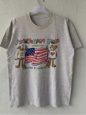 Gildan Gray Graphic Tee with Colorful 'American Pop' Design